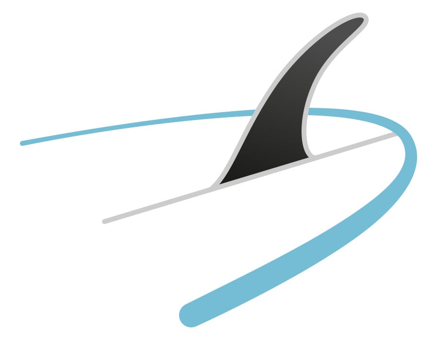 Illustration of a bottom of SUP paddleboard with one fin attached.
