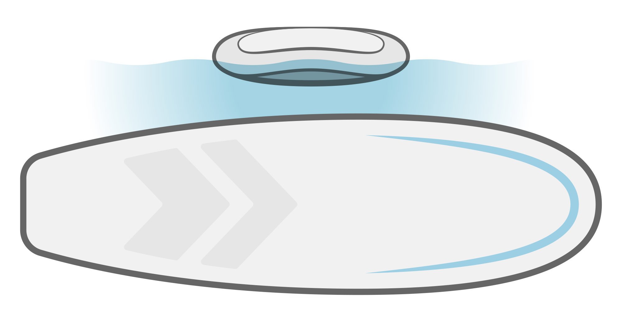 Illustration of SUP paddleboard with planing hull.