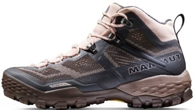 Chaussure de randonnée marron mi-haute pour femme, modèle Mammut Ducan Mid GTX.