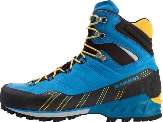 High-cut blue hiking boot, model Mammut Kento Guide High GTX, designed for difficult alpine hiking.