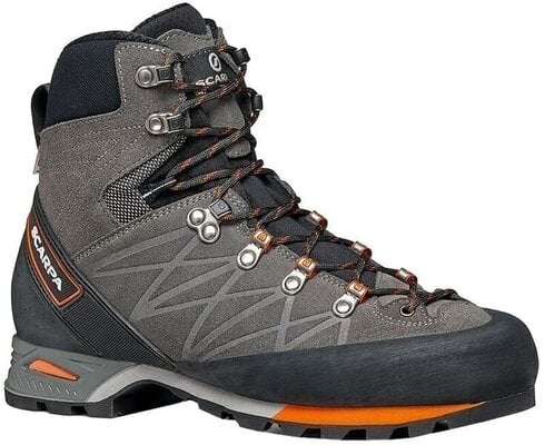 Wysokie męskie buty turytyczne w trekkingowym typie Scarpa Marmolada Pro HD w ciemnych kolorach.